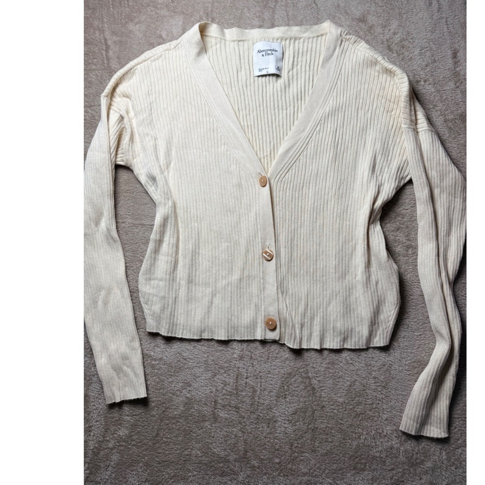 Abercrombie & Fitch Cream Ribbed Cardigan Medium  Eclectic Grandpa Academic
